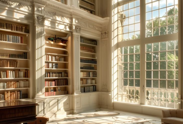 A sunlit classical library