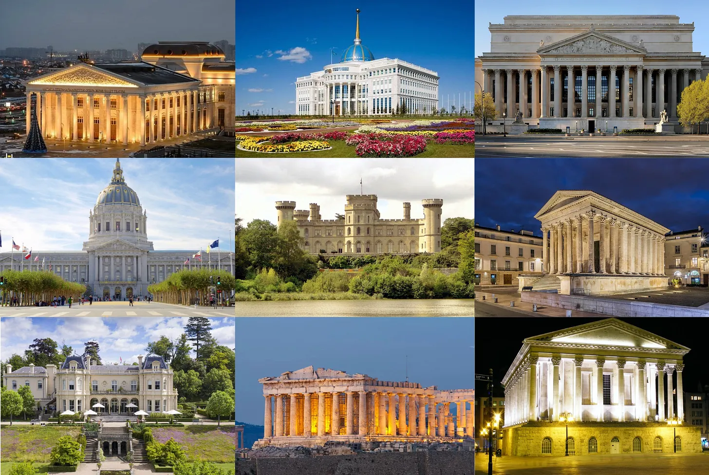 A collage of beautiful classical buildings